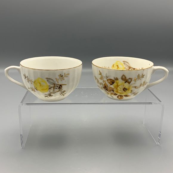 Set of 2 Yellow Rose China Shell Shaped Snack Lunch Cups Plates Grannycore 1930 - Picture 6 of 10
